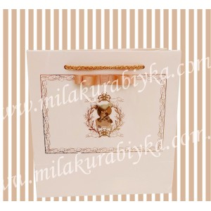 Ayıcıklı İsimli Karton Çanta - Krem Rengi